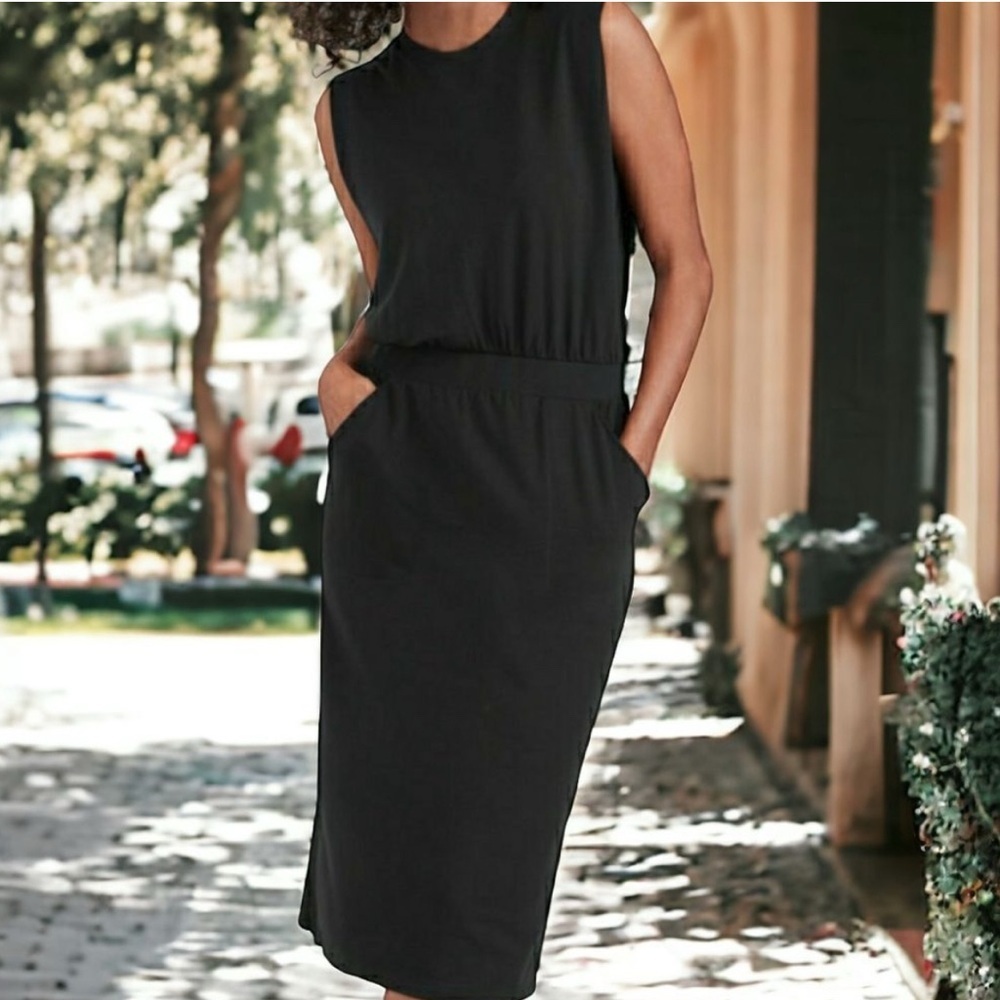 Garnet Hill Black Midi Dress Size L